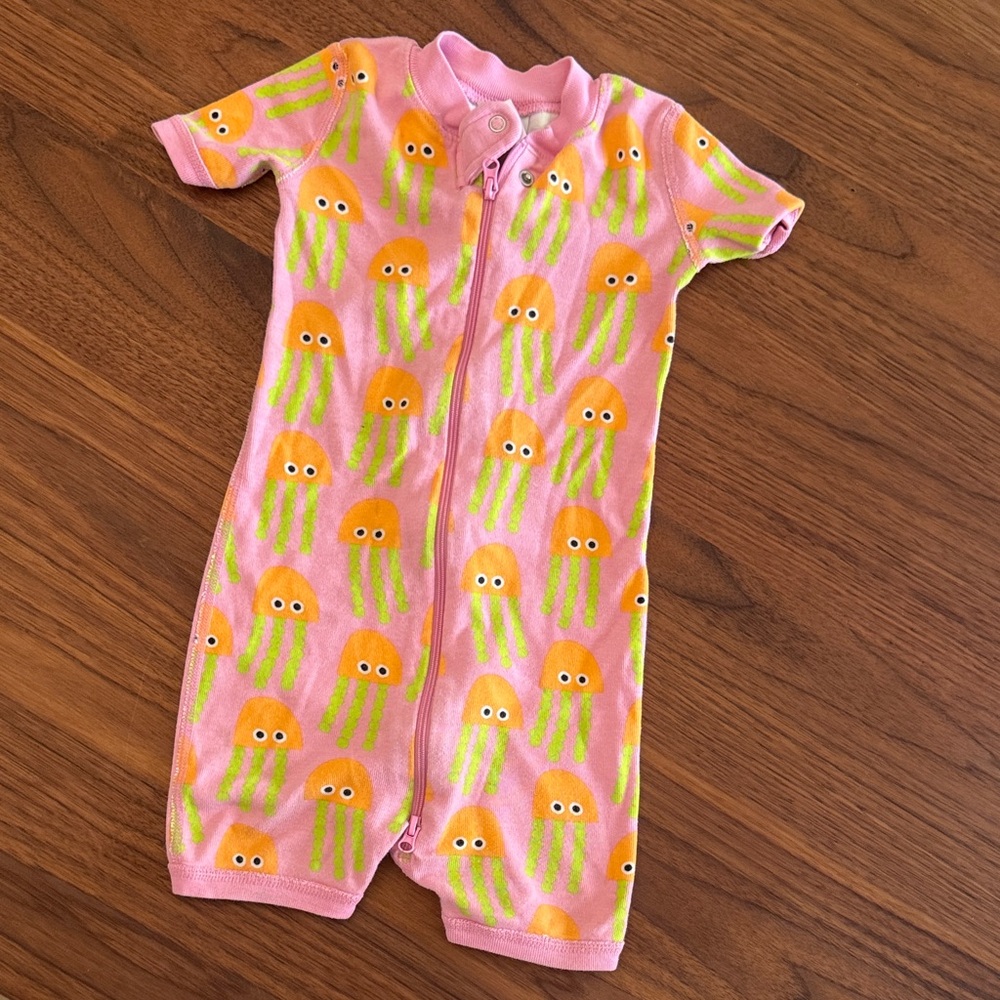 Hanna Andersson Pink Jellyfish Short-Sleeve Zipper Romper